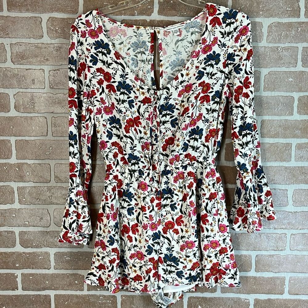 American Eagle Romper Medium Floral Bell Sleeves